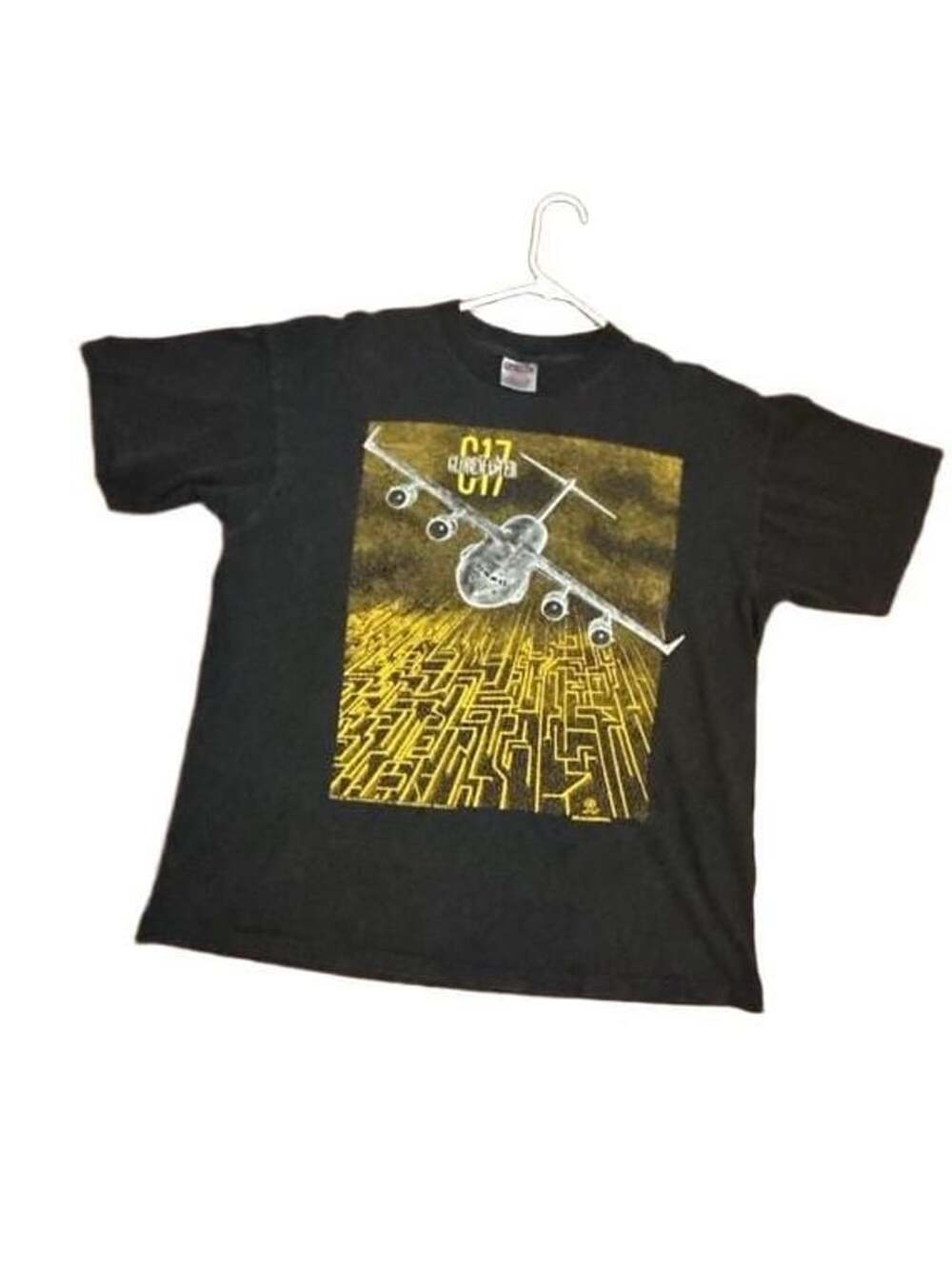 Vintage 1993 Blackbird C-17 Globemaster Airplane T-Shirt Oneita Power-T XL Black